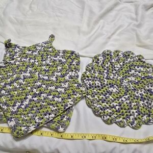 Handmade Multicolor Crochet Kitchen Set POTHOLDERS AND DISH PROTECTOR